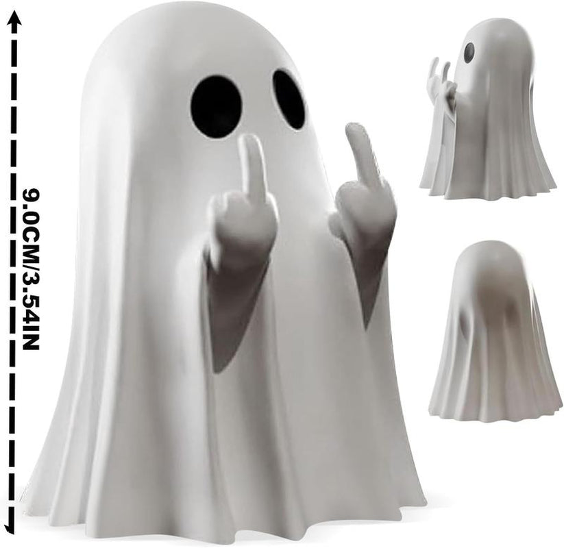 Halloween Ghost Figurine – Spooky Resin Middle Finger Ghost Decor | Cute & Edgy Indoor/Outdoor Halloween Decor for Porch & Home (1 Pc)