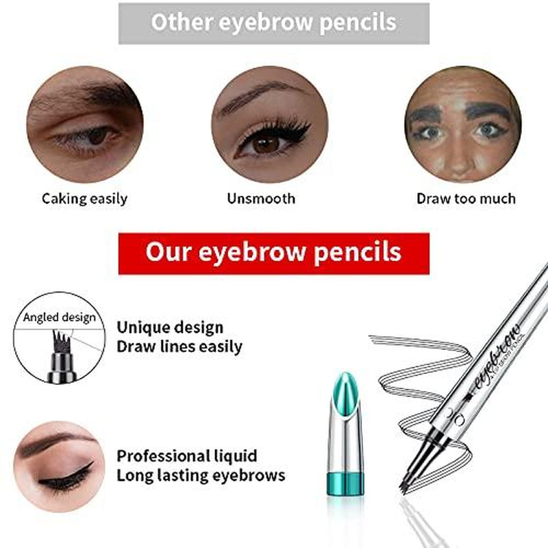 QIC Microblading Microfork Liquid Eyebrow Pen , 3D Waterproof Magic Eyebrow Pencil with 4 Fork Tip, Waterproof and Long-Lasting, Hair-Like Natural Brow Makeup Cosmetic, Eyebrow Pencils for Women, Eyebrowtint Makeup Tool