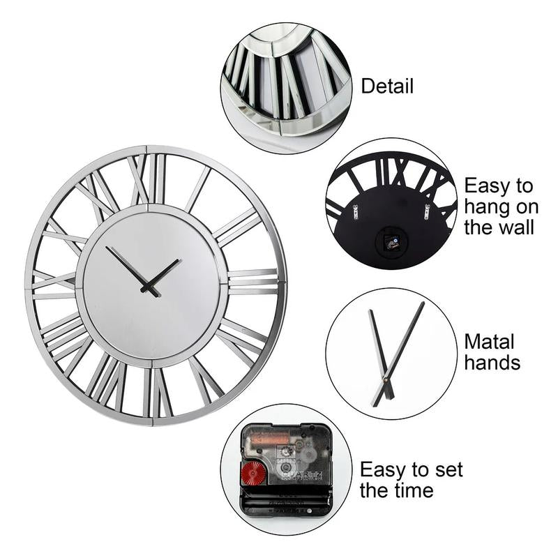 SHYFOY round Wall Clock- Modern Clocks Mirrored Wall Decor