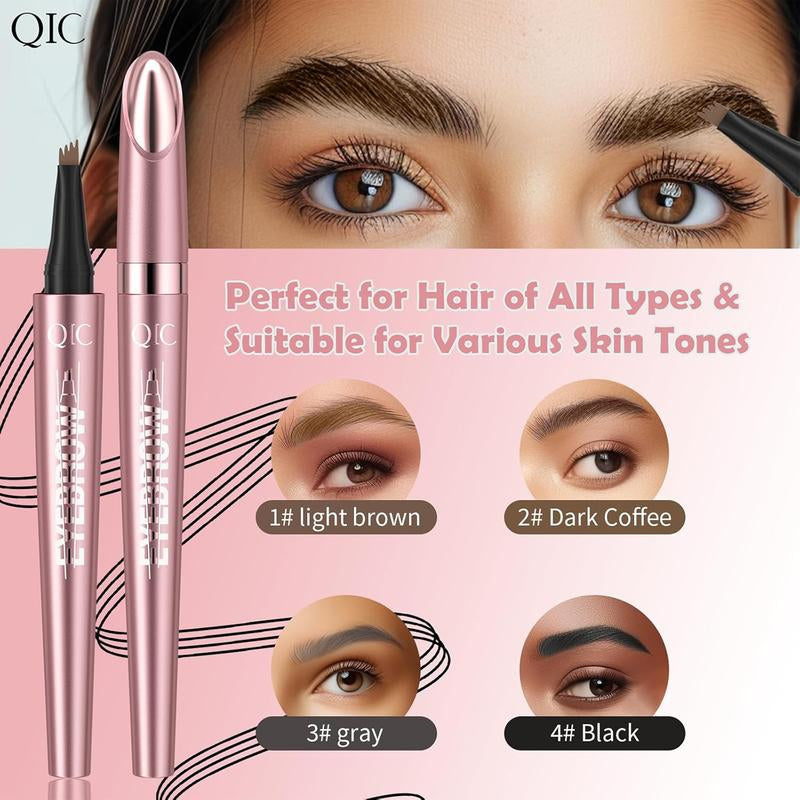 QIC Microblading Microfork Liquid Eyebrow Pen , 3D Waterproof Magic Eyebrow Pencil with 4 Fork Tip, Waterproof and Long-Lasting, Hair-Like Natural Brow Makeup Cosmetic, Eyebrow Pencils for Women, Eyebrowtint Makeup Tool