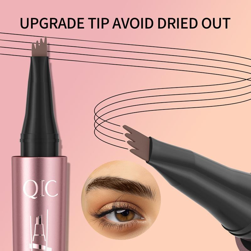 QIC Microblading Microfork Liquid Eyebrow Pen , 3D Waterproof Magic Eyebrow Pencil with 4 Fork Tip, Waterproof and Long-Lasting, Hair-Like Natural Brow Makeup Cosmetic, Eyebrow Pencils for Women, Eyebrowtint Makeup Tool
