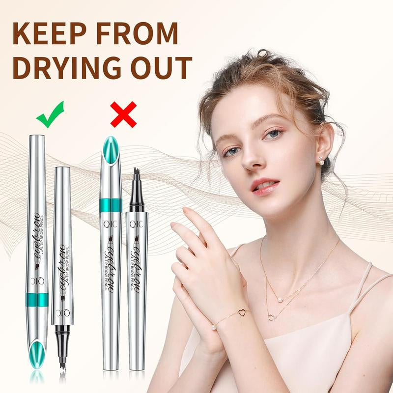 QIC Microblading Microfork Liquid Eyebrow Pen , 3D Waterproof Magic Eyebrow Pencil with 4 Fork Tip, Waterproof and Long-Lasting, Hair-Like Natural Brow Makeup Cosmetic, Eyebrow Pencils for Women, Eyebrowtint Makeup Tool