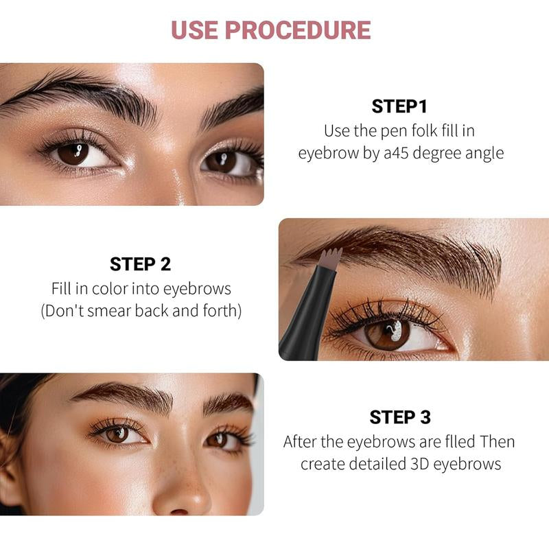 QIC Microblading Microfork Liquid Eyebrow Pen , 3D Waterproof Magic Eyebrow Pencil with 4 Fork Tip, Waterproof and Long-Lasting, Hair-Like Natural Brow Makeup Cosmetic, Eyebrow Pencils for Women, Eyebrowtint Makeup Tool