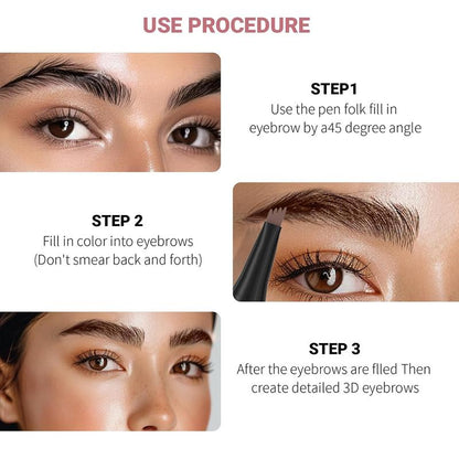 QIC Microblading Microfork Liquid Eyebrow Pen , 3D Waterproof Magic Eyebrow Pencil with 4 Fork Tip, Waterproof and Long-Lasting, Hair-Like Natural Brow Makeup Cosmetic, Eyebrow Pencils for Women, Eyebrowtint Makeup Tool