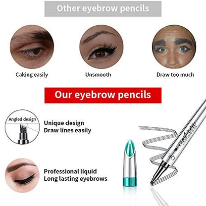 QIC Microblading Microfork Liquid Eyebrow Pen , 3D Waterproof Magic Eyebrow Pencil with 4 Fork Tip, Waterproof and Long-Lasting, Hair-Like Natural Brow Makeup Cosmetic, Eyebrow Pencils for Women, Eyebrowtint Makeup Tool