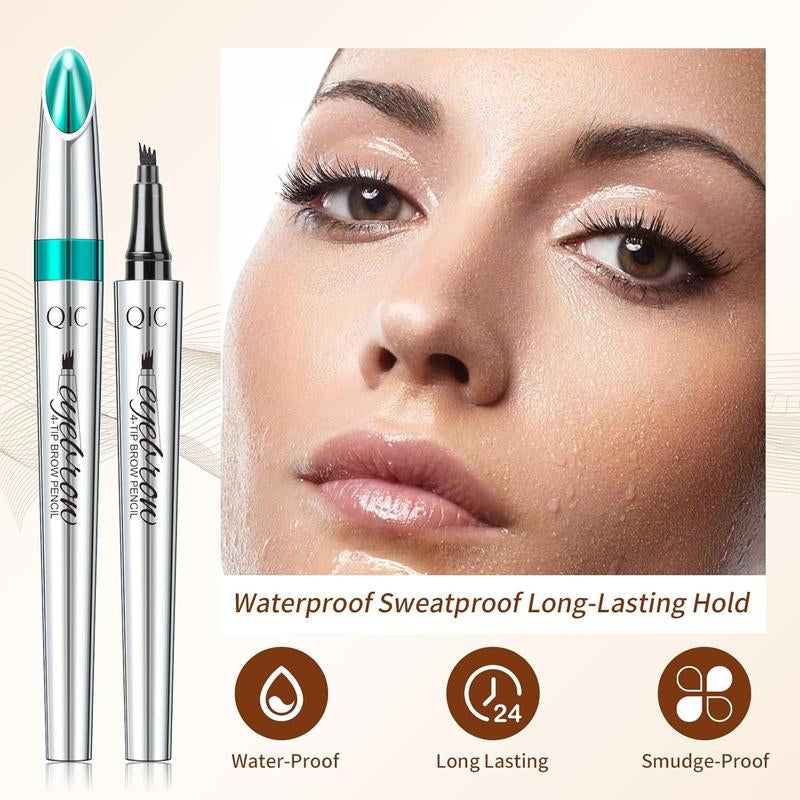 QIC Microblading Microfork Liquid Eyebrow Pen , 3D Waterproof Magic Eyebrow Pencil with 4 Fork Tip, Waterproof and Long-Lasting, Hair-Like Natural Brow Makeup Cosmetic, Eyebrow Pencils for Women, Eyebrowtint Makeup Tool