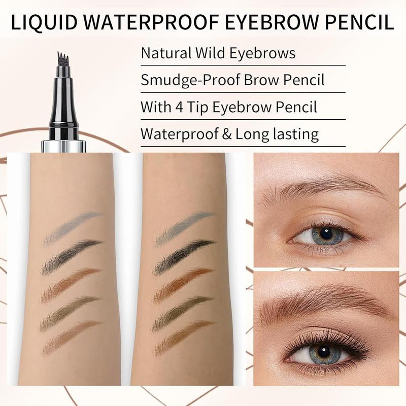 QIC Microblading Microfork Liquid Eyebrow Pen , 3D Waterproof Magic Eyebrow Pencil with 4 Fork Tip, Waterproof and Long-Lasting, Hair-Like Natural Brow Makeup Cosmetic, Eyebrow Pencils for Women, Eyebrowtint Makeup Tool