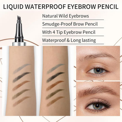 QIC Microblading Microfork Liquid Eyebrow Pen , 3D Waterproof Magic Eyebrow Pencil with 4 Fork Tip, Waterproof and Long-Lasting, Hair-Like Natural Brow Makeup Cosmetic, Eyebrow Pencils for Women, Eyebrowtint Makeup Tool