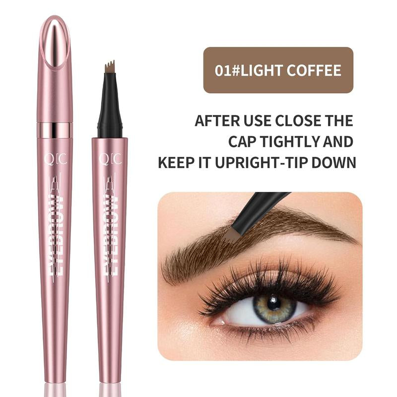 QIC Microblading Microfork Liquid Eyebrow Pen , 3D Waterproof Magic Eyebrow Pencil with 4 Fork Tip, Waterproof and Long-Lasting, Hair-Like Natural Brow Makeup Cosmetic, Eyebrow Pencils for Women, Eyebrowtint Makeup Tool