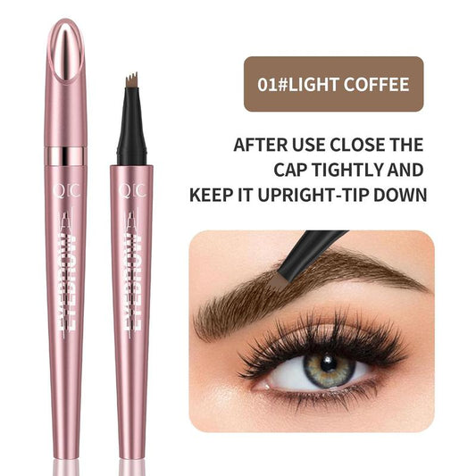 QIC Microblading Microfork Liquid Eyebrow Pen , 3D Waterproof Magic Eyebrow Pencil with 4 Fork Tip, Waterproof and Long-Lasting, Hair-Like Natural Brow Makeup Cosmetic, Eyebrow Pencils for Women, Eyebrowtint Makeup Tool